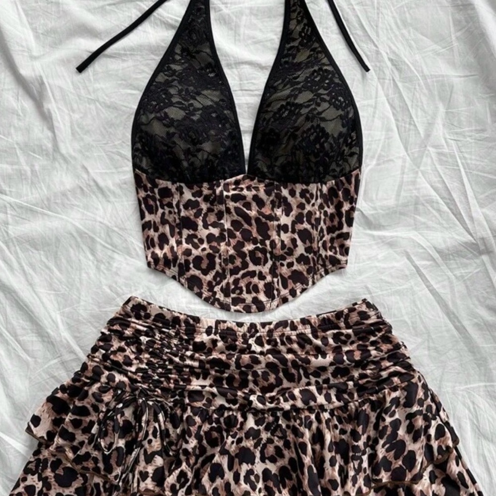 Leopard Print Halter Skirt Set